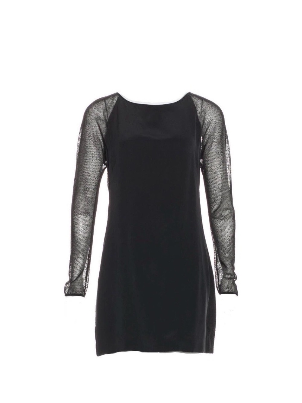 L'AGENCE Black Shift Dress with Sheer Mesh Long Sleeves silk nwt 695.00